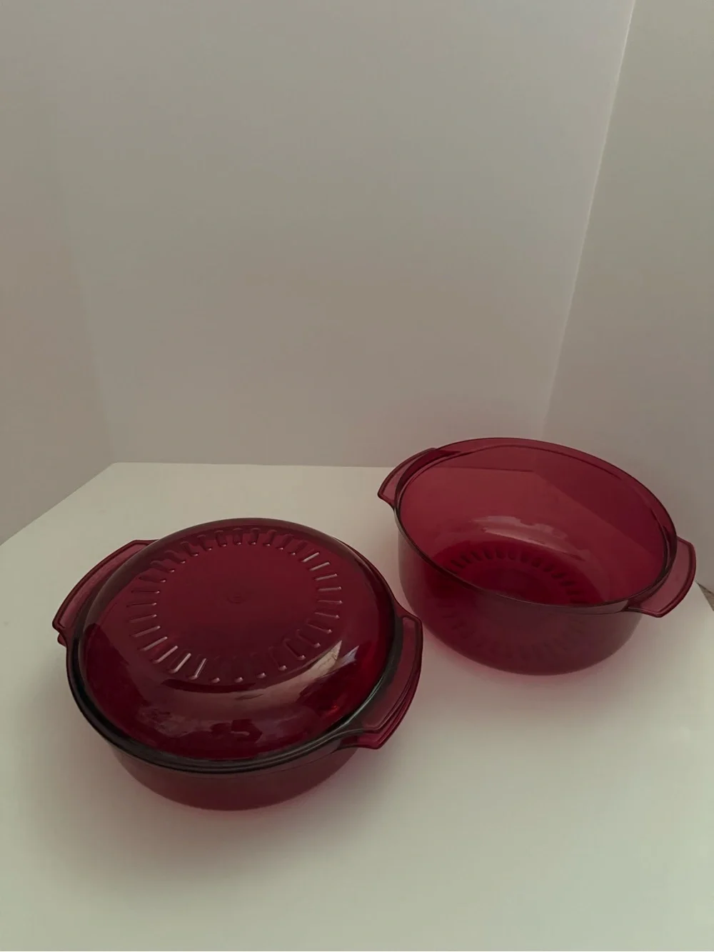 Vintage Tupperware Microwave Stack Cooker Steamer 1.25 Qt Cranberry 2 Bowl & Lid